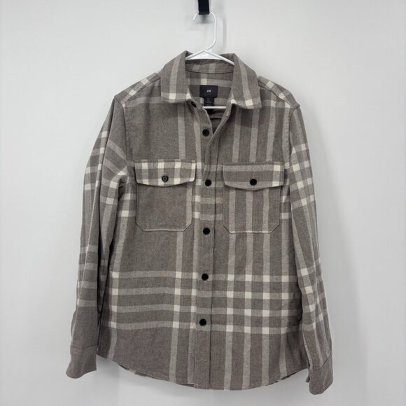 H&M Other - H&M Button Up Tan Flannel Plaid Jacket Men’s Size Small Shacket Button Front